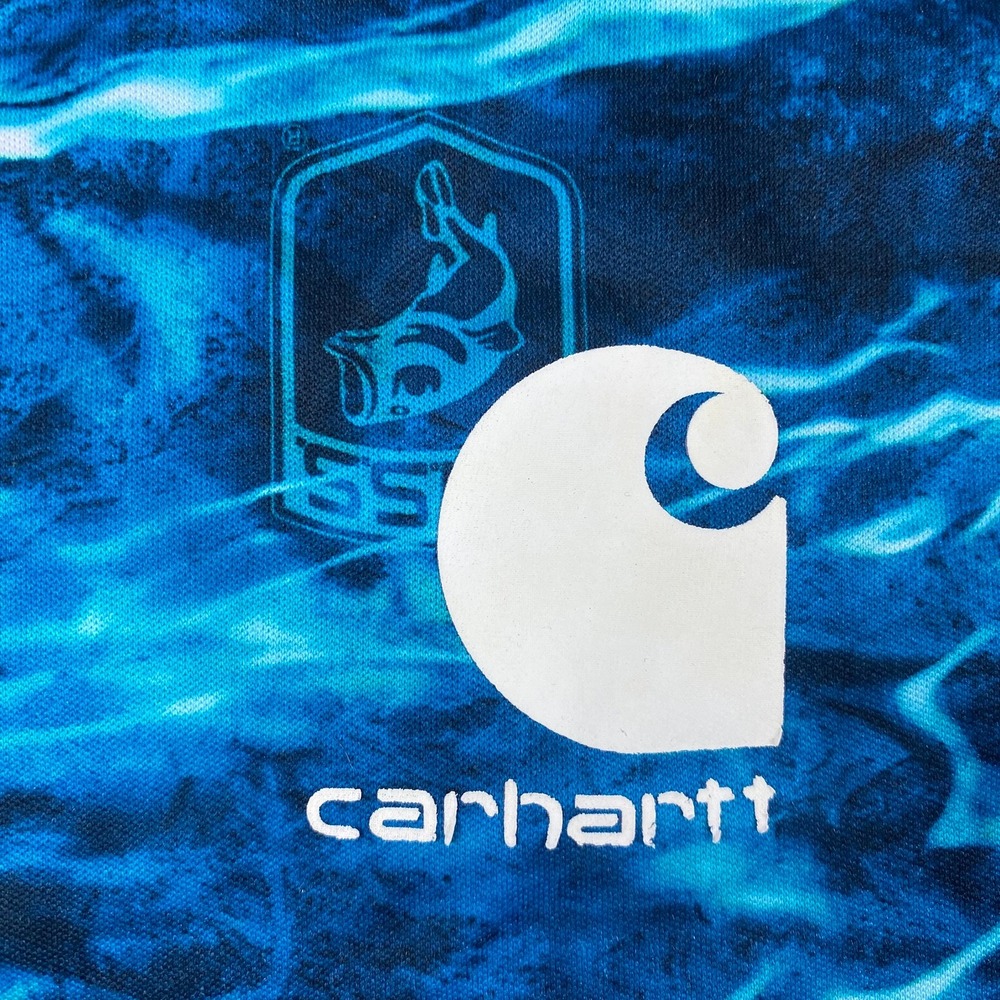 Carhartt Kids L 14-16 Fishing Shirt Blue Mossy Oak Elements Aqua Performance Tee - Picture 4 of 9